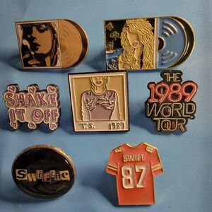 Taylor Swift Enamel Pin Set — Pink, Gold, Black, Red, Blue